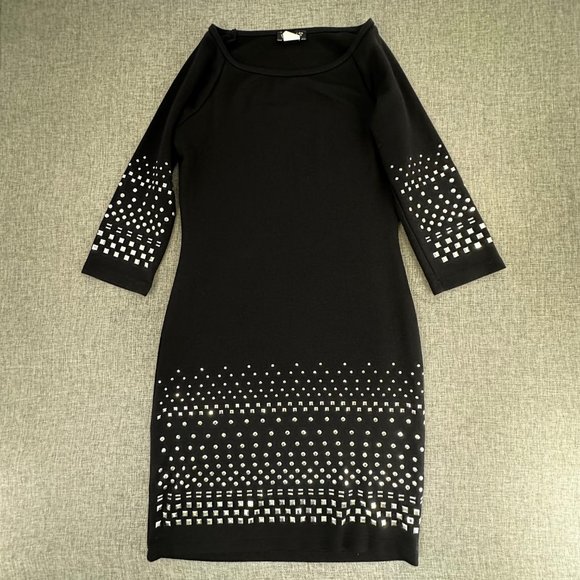 Venus Black Dress‎ Silver Studs Size XS Round Neck Viscose Polyester Elastan - Picture 8 of 12
